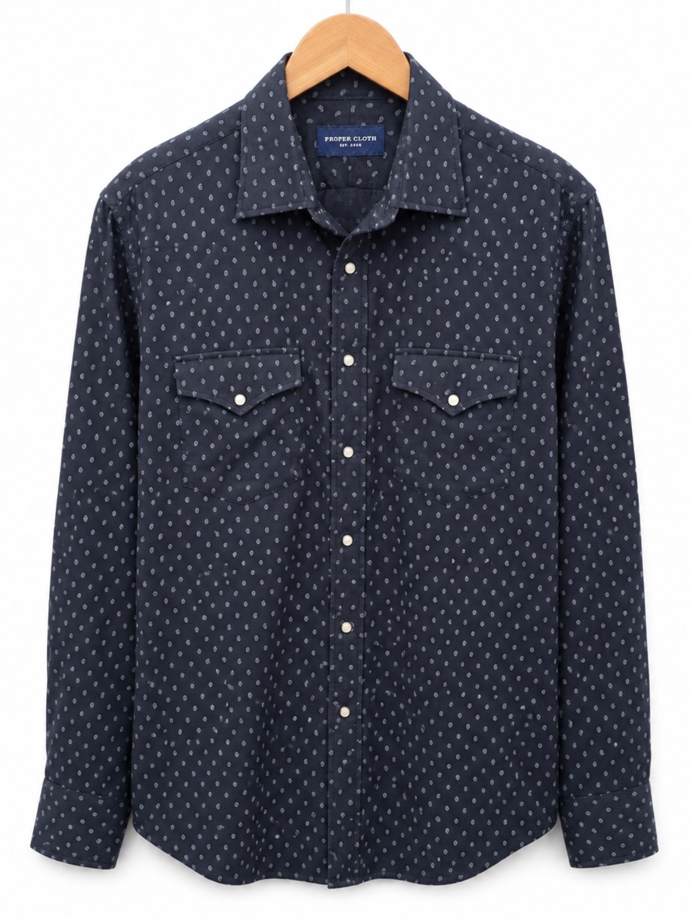 Proper Cloth Navy Paisley Print Western Pearl Snap Button Shirt Cotton Men's XL